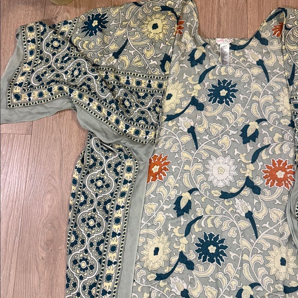 FREE PEOPLE MAGIC DANCE BORDER PRINT KIMONO LIVHT GREEN ONE SIZE - Picture 7 of 9